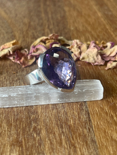 Amethyst Silver Ring Size 8 - “I trust my intuition and allow it to guide me each day”