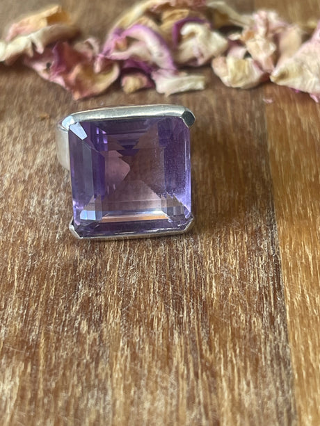 Amethyst Silver Ring Size 8 - “I trust my intuition and allow it to guide me each day”