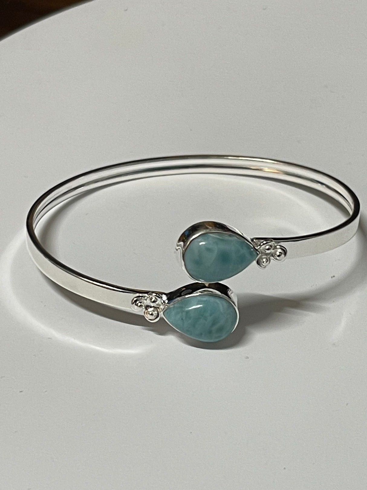 Larimar Sterling Silver Bangle - Goddess Yemaya - Goddess of the Ocean - Healing