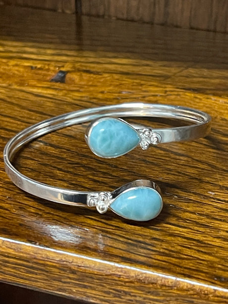 Larimar Sterling Silver Bangle - Goddess Yemaya - Goddess of the Ocean - Healing