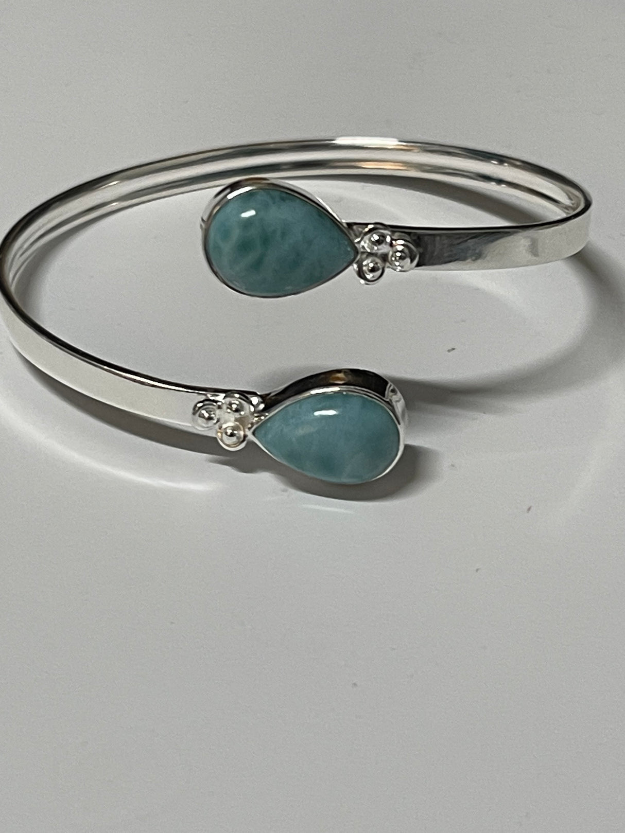 Larimar Sterling Silver Bangle - Goddess Yemaya - Goddess of the Ocean - Healing