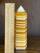 Banded Orange Calcite Tower #8 463g - "My mind is filled with new, creative ideas."