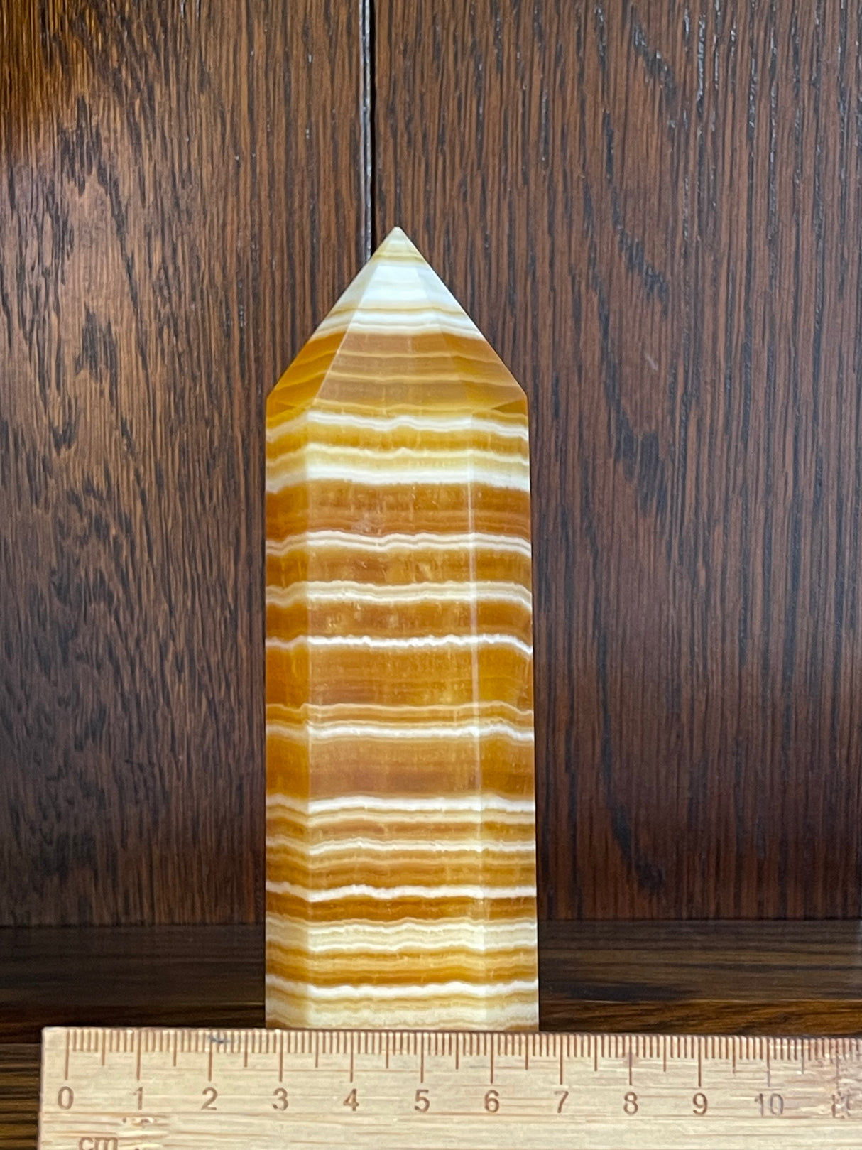 Banded Orange Calcite Tower #8 463g - "My mind is filled with new, creative ideas."