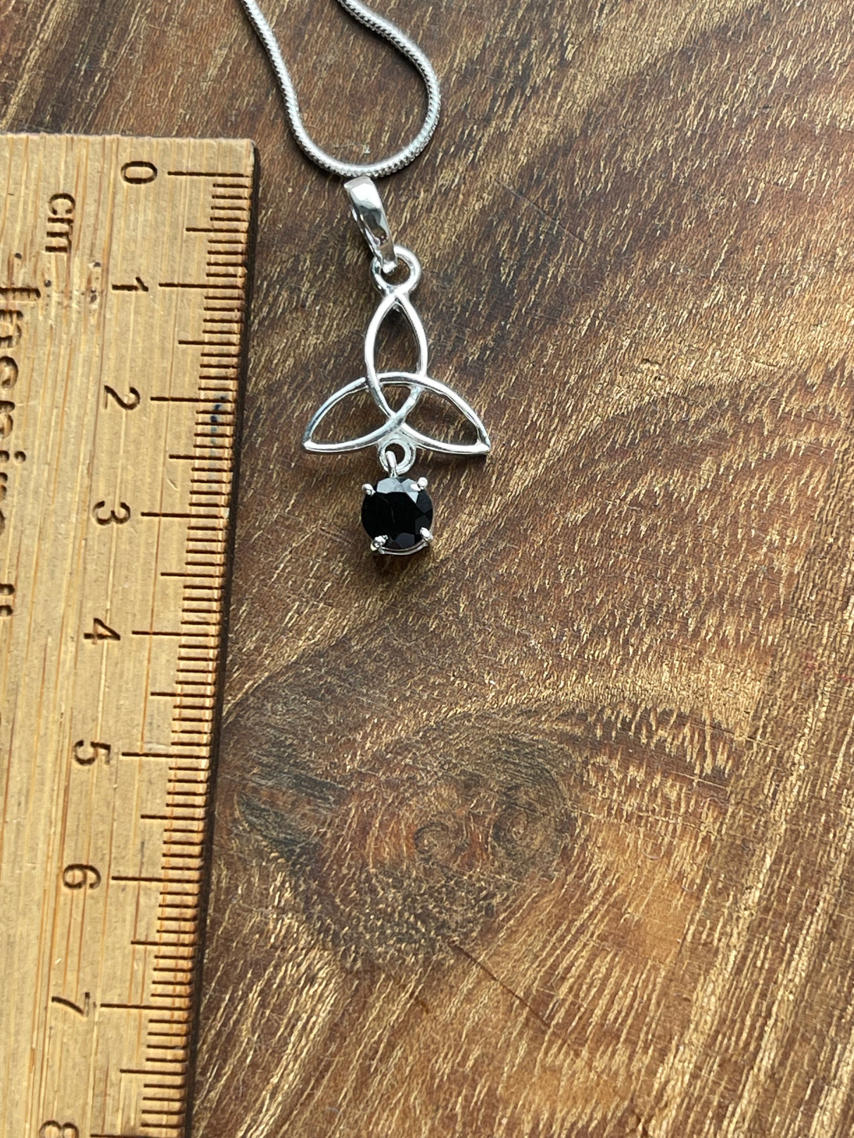 Black Onyx Silver Triquetra Pendant & Chain - "I am focused and can do anything I set my mind to."