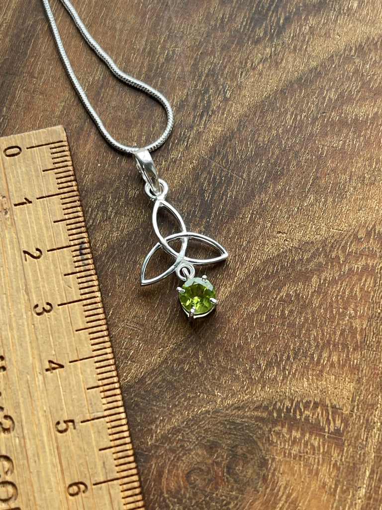 Peridot Silver Triquetra Pendant & Chain - “ I welcome abundance in all areas of my life”.