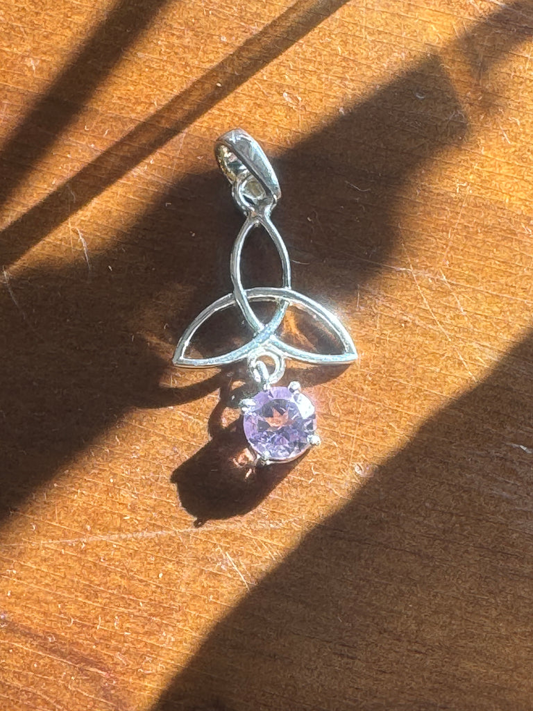 Amethyst Silver Triquetra Pendant & Chain - Intuition. Protection.