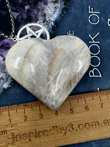 Moonstone Peach Heart with Blue Flashes #6 - New Beginnings. Travel Protection.