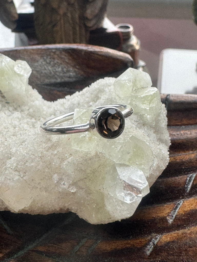 Smoky Quartz Silver Ring Size 9 -  “My spirit is deeply grounded in the present moment”.