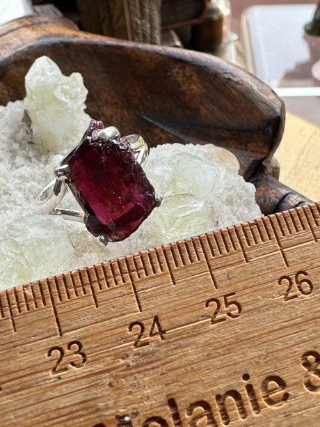 Garnet Rough Silver Ring Size 9 - "I am passionate and enthusiastic in all areas of my life."