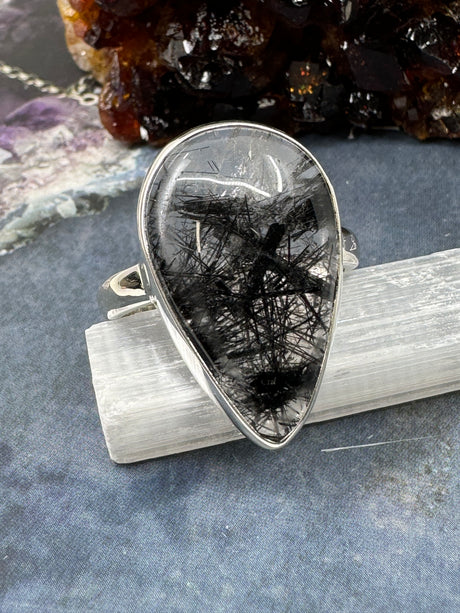 Tourmaline in Quartz Ring Size 11- "My mind, body, and spirit are protected and grounded."