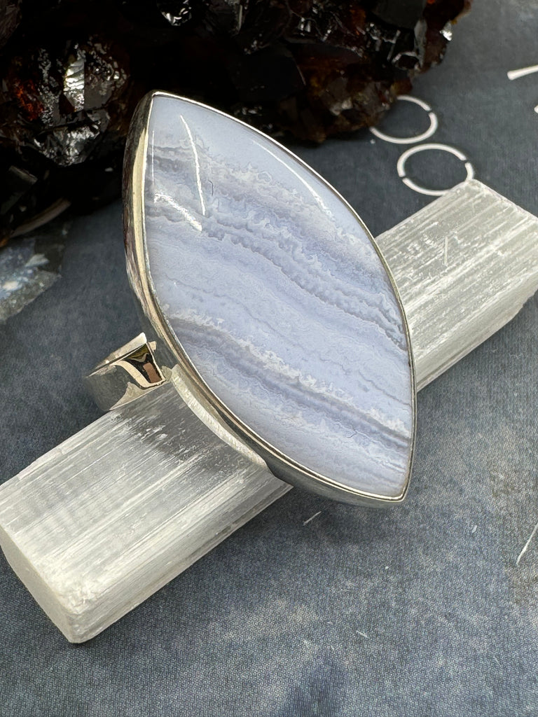 Blue Lace Agate Ring Size 11  - "I express my thoughts authentically and with clarity."