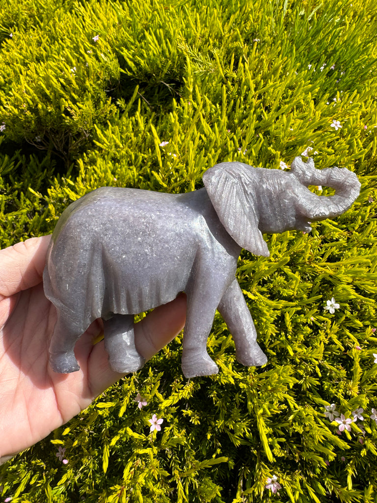 Lepidolite Elephant Carving