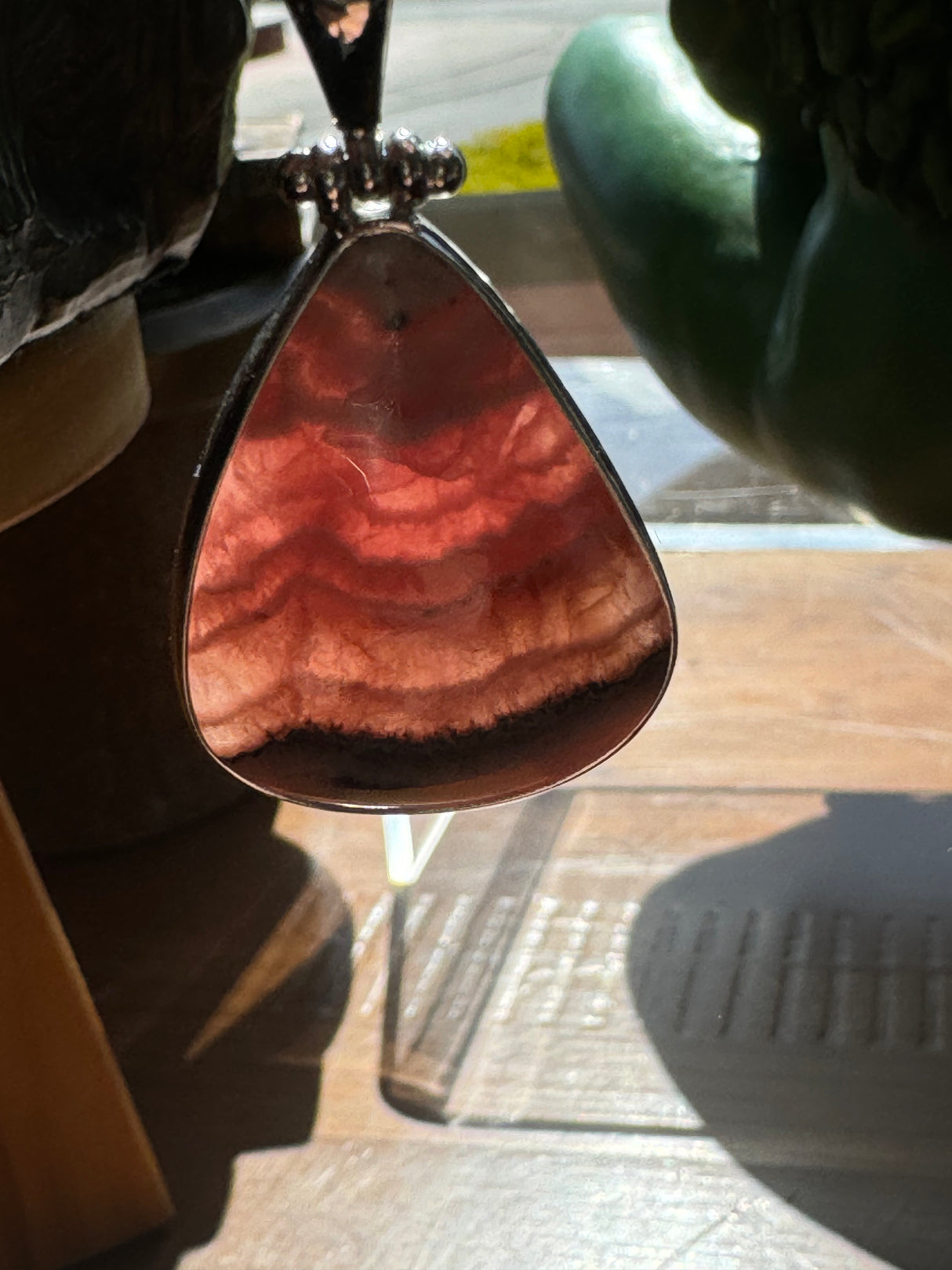 Rhodocroscite Silver Pendant- "My mind, body, and spirit are protected and grounded."