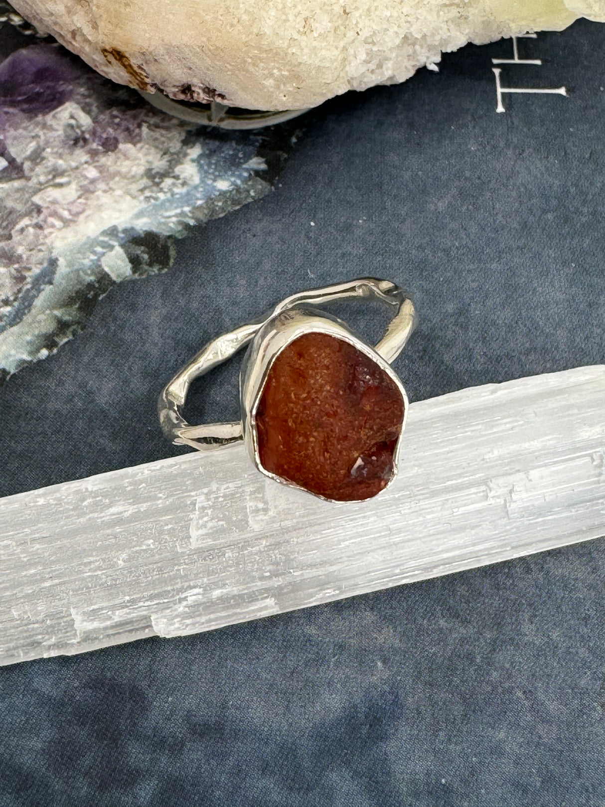 Carnelian Silver Rough Ring Size 7 - "I am full of creative energy and new ideas."