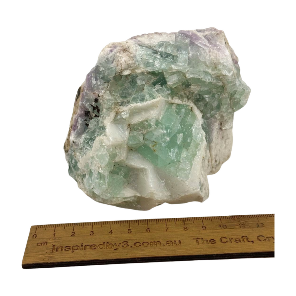 Green Fluorite Chunk with Purple Fluorite Back 1.2kilos- Clearing Energy. Clarity. Memory.