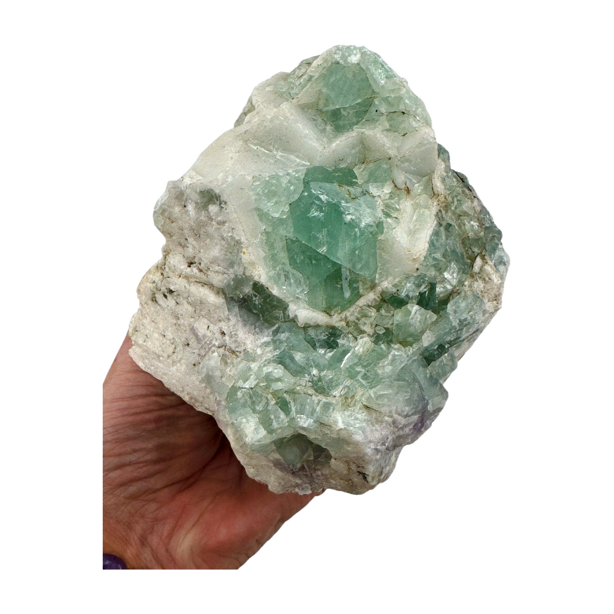 Green Fluorite Chunk with Purple Fluorite Back 1.2kilos- Clearing Energy. Clarity. Memory.