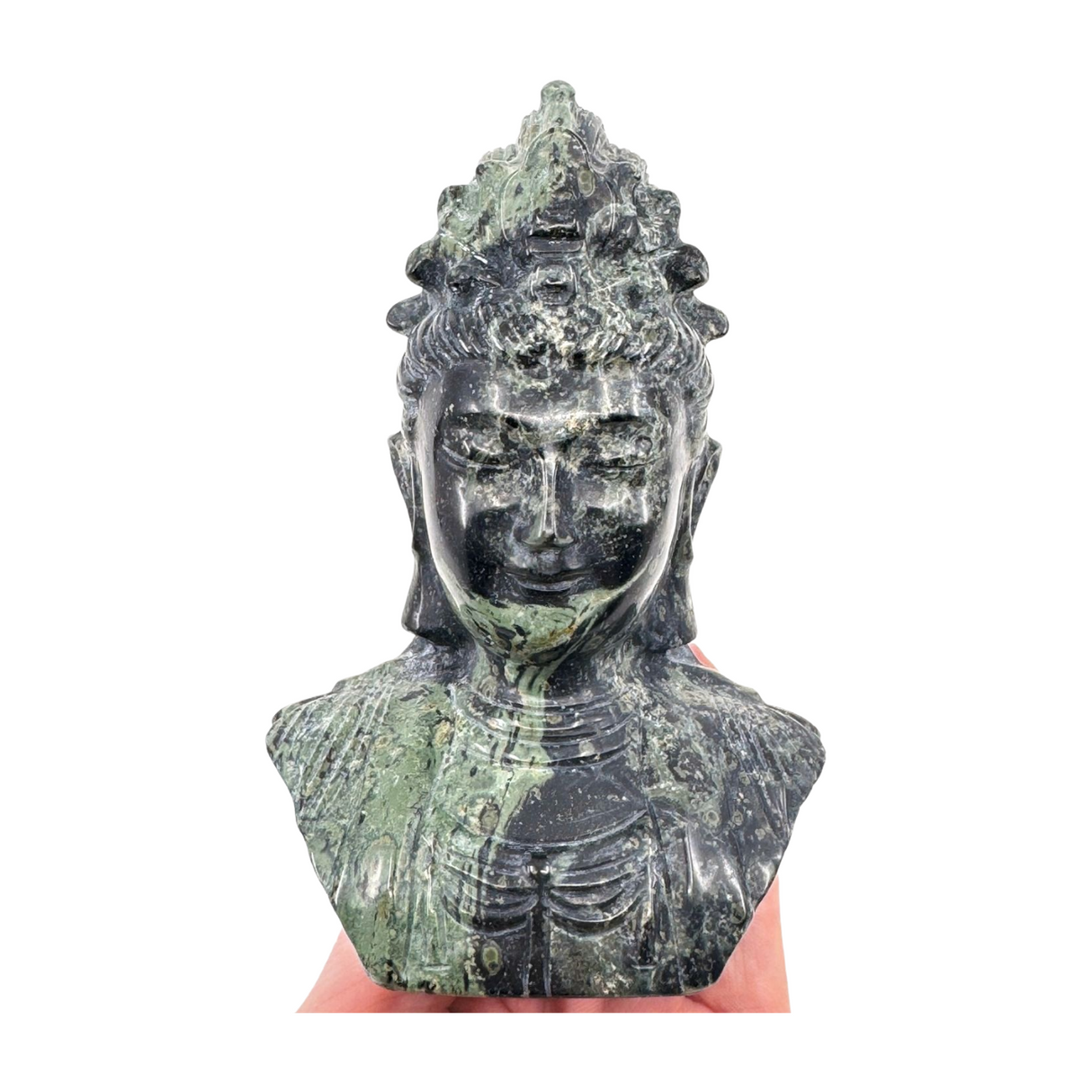 Kambaba Jasper Goddess Kuan Yin Carving 453g - Connection with Nature. Meditation