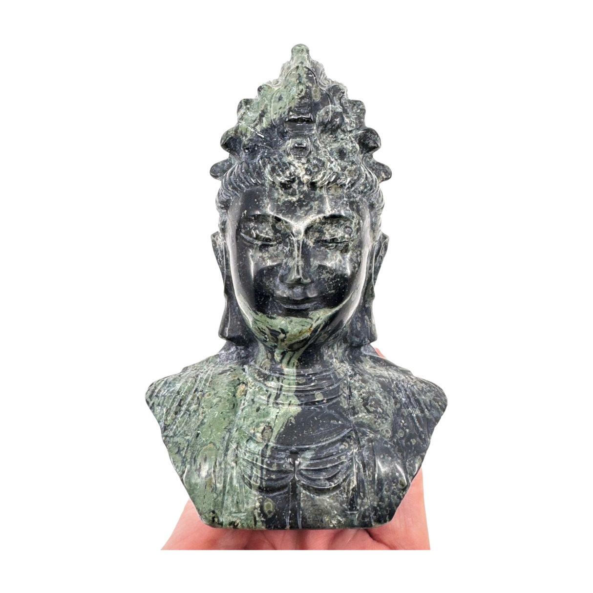 Kambaba Jasper Goddess Kuan Yin Carving 453g - Connection with Nature. Meditation