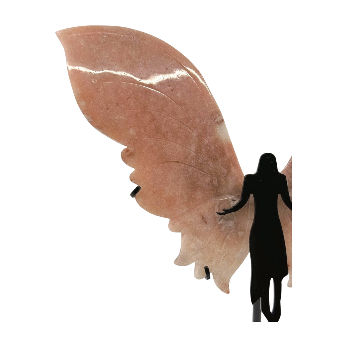 Pink Amethyst Wings Carving on Stand 524g - “ I am a strong and loving person”.