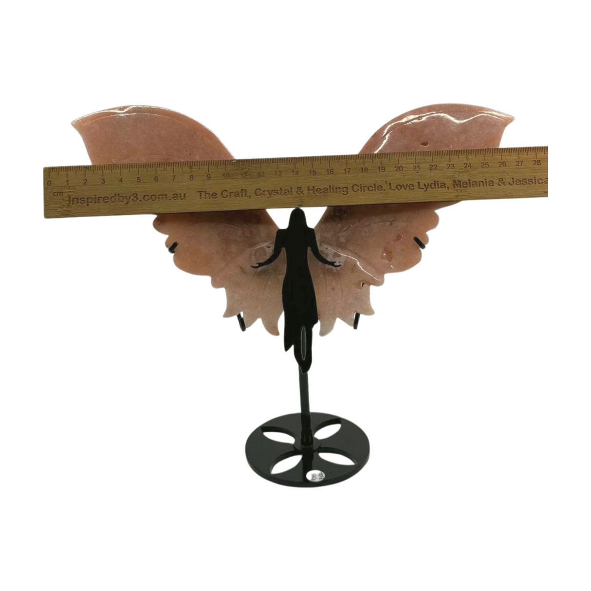 Pink Amethyst Wings Carving on Stand 524g - “ I am a strong and loving person”.