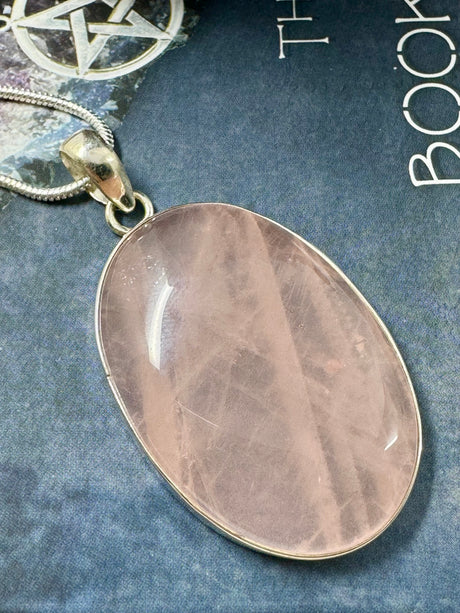 Rose Quartz XL Silver Pendant & Chain - “I radiate love, beauty, confidence and grace”.