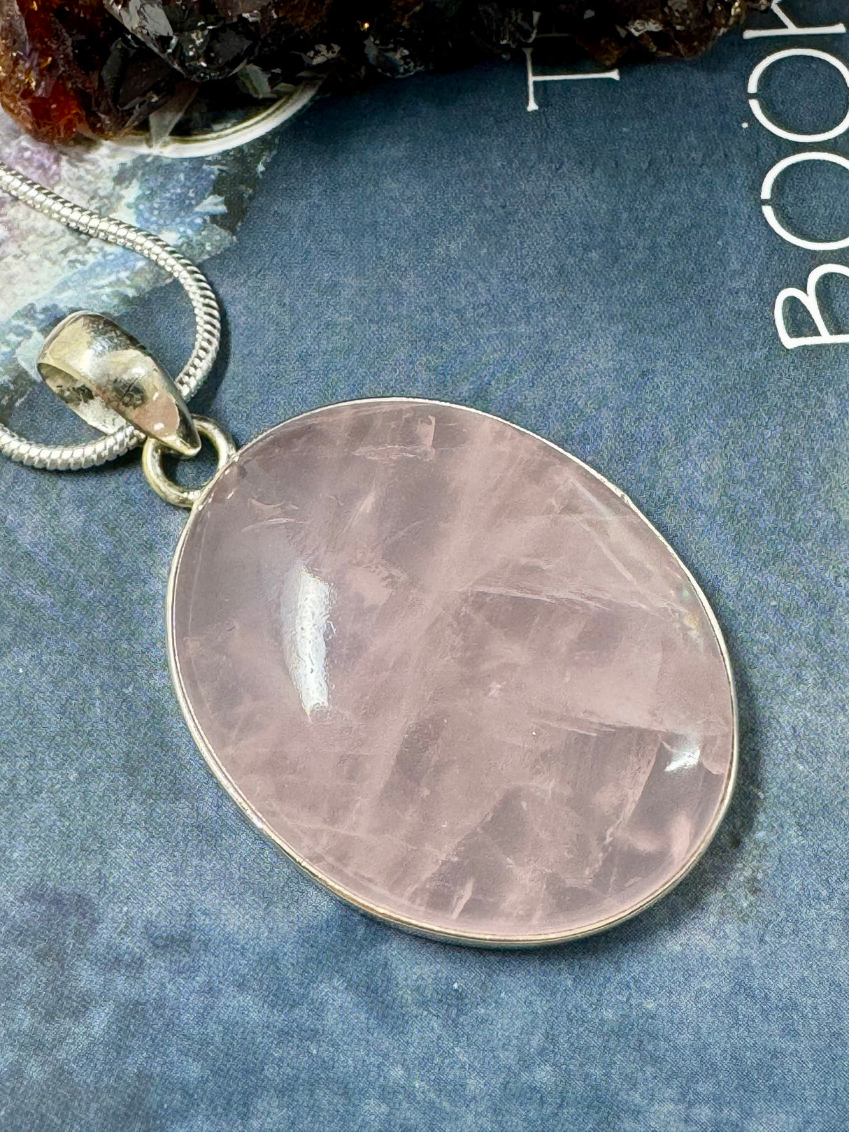 Rose Quartz XL Silver Pendant & Chain - “I radiate love, beauty, confidence and grace”.