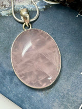 Rose Quartz XL Silver Pendant & Chain - “I radiate love, beauty, confidence and grace”.