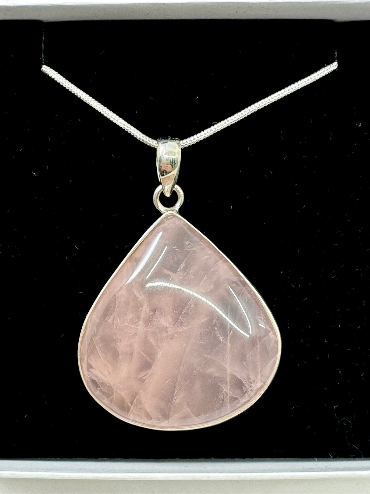 Rose Quartz XL Silver Pendant & Chain - “I radiate love, beauty, confidence and grace”.