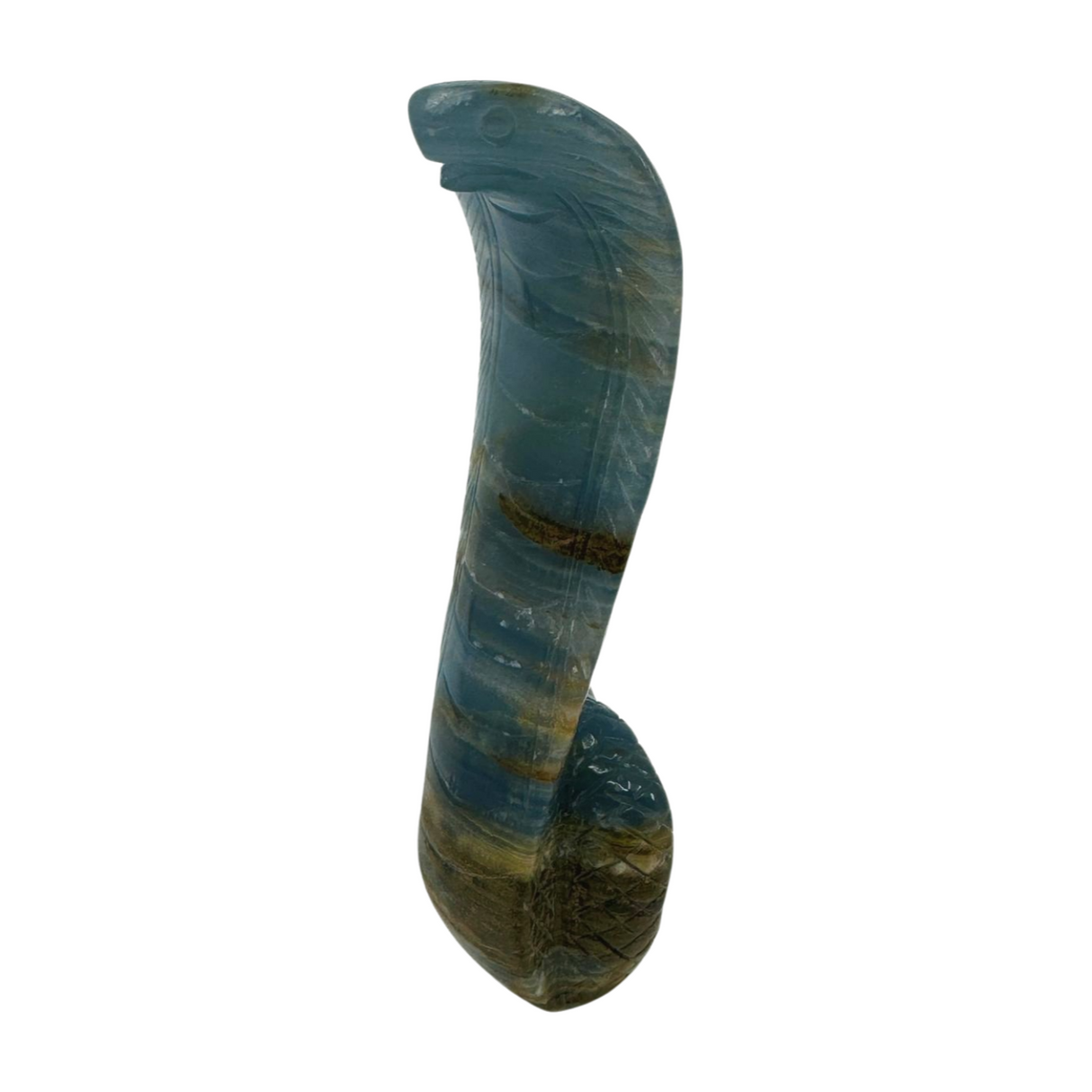 Blue Onyx Snake Carving 306g - Peace and Happiness