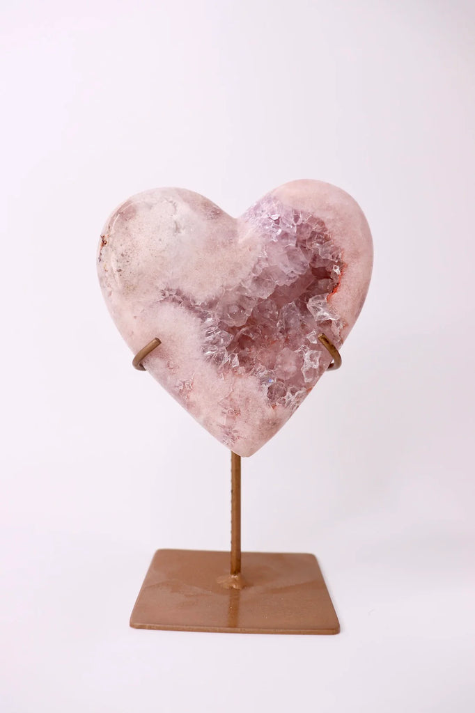 Pink Amethyst Heart Carving on Stand 505g - “ I am a strong and loving person”.