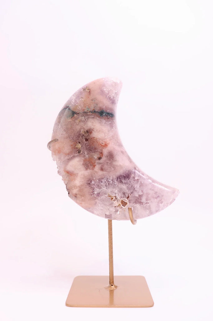 Pink Amethyst Moon Carving on Stand