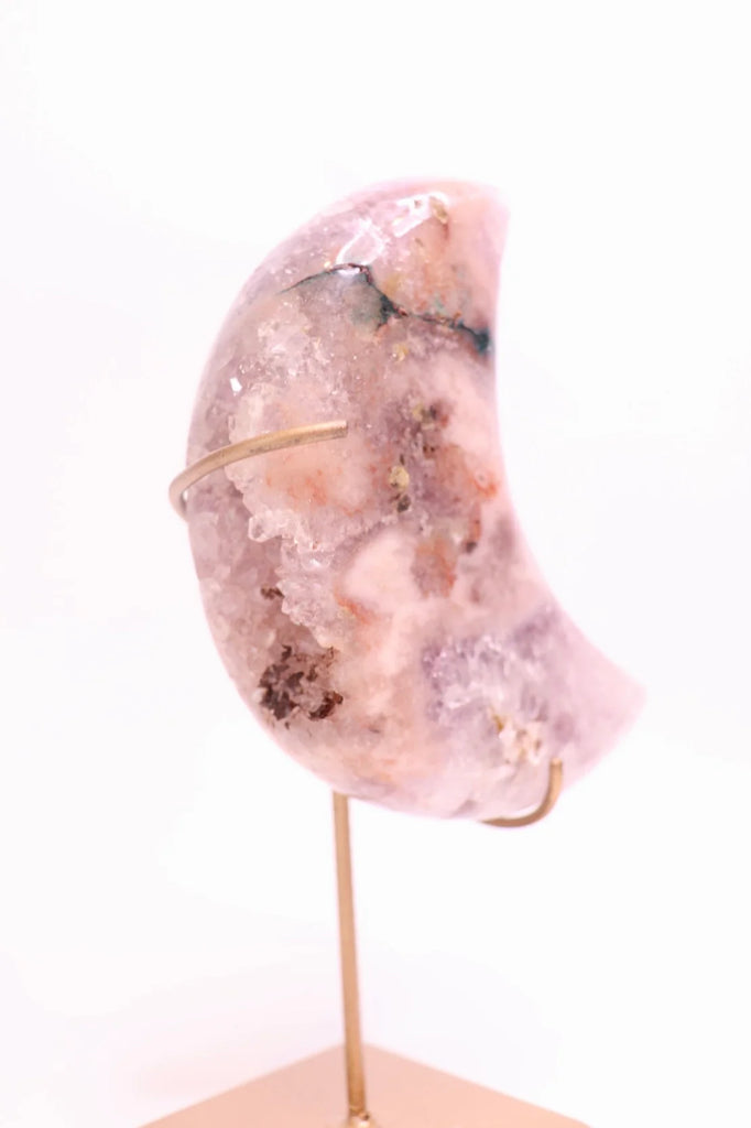 Pink Amethyst Moon Carving on Stand