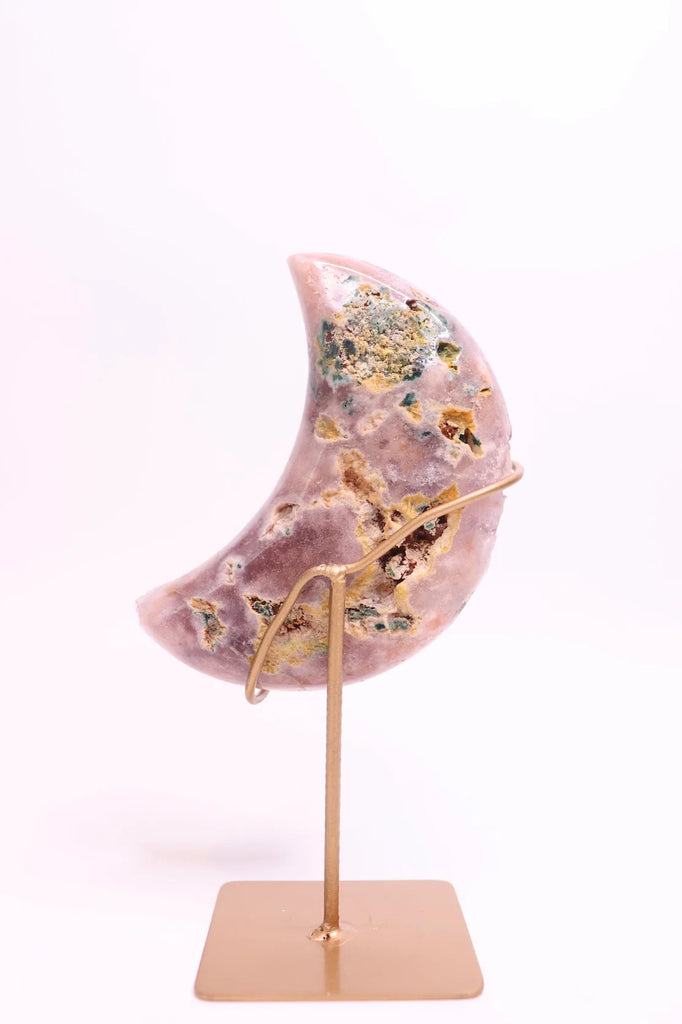 Pink Amethyst Moon Carving on Stand