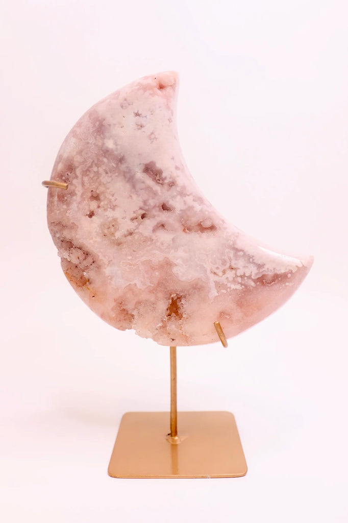 Pink Amethyst Moon Carving on Stand 1.102kg - “ I am a strong and loving person”.