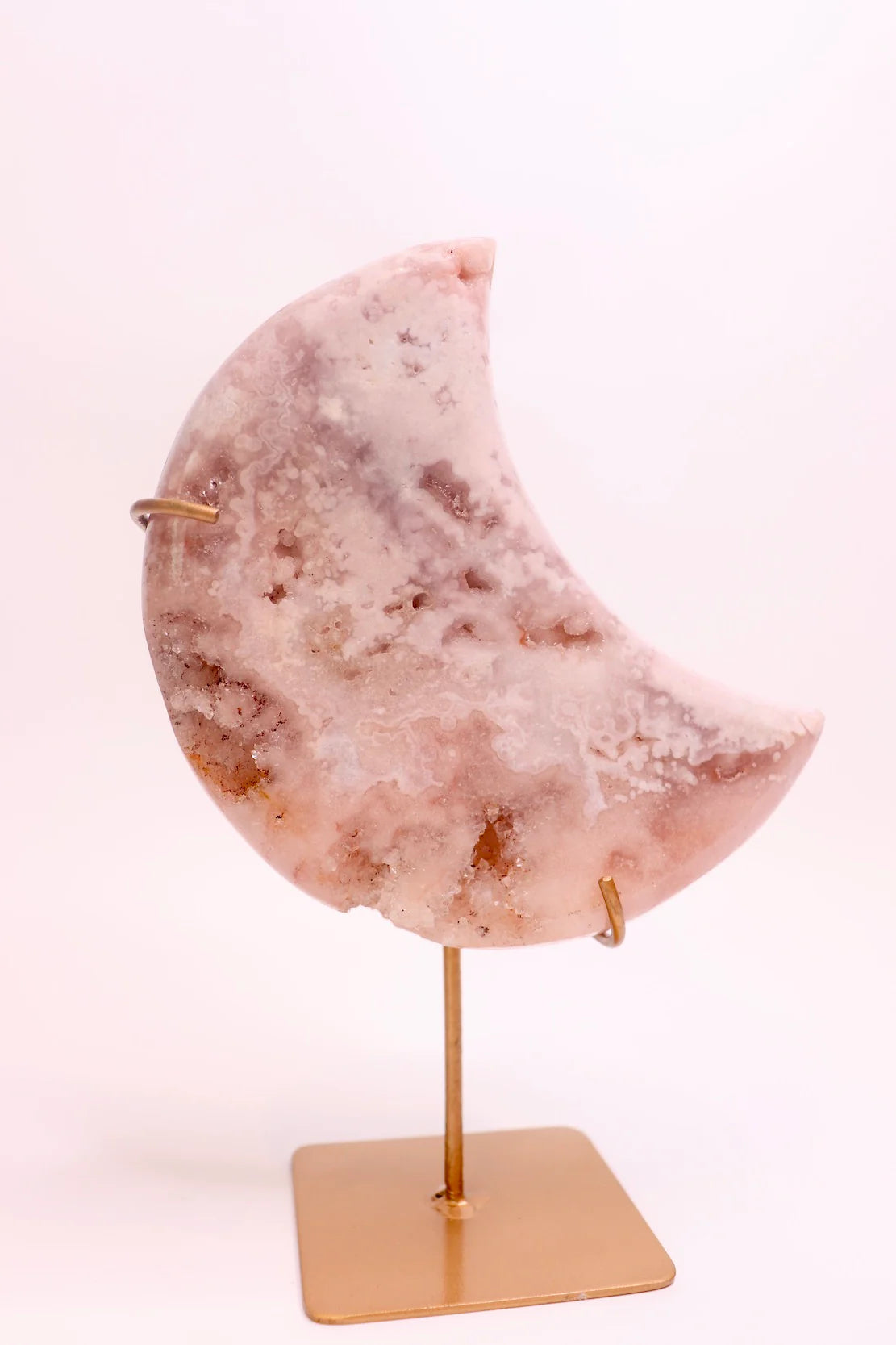 Pink Amethyst Moon Carving on Stand 1.102kg - “ I am a strong and loving person”.