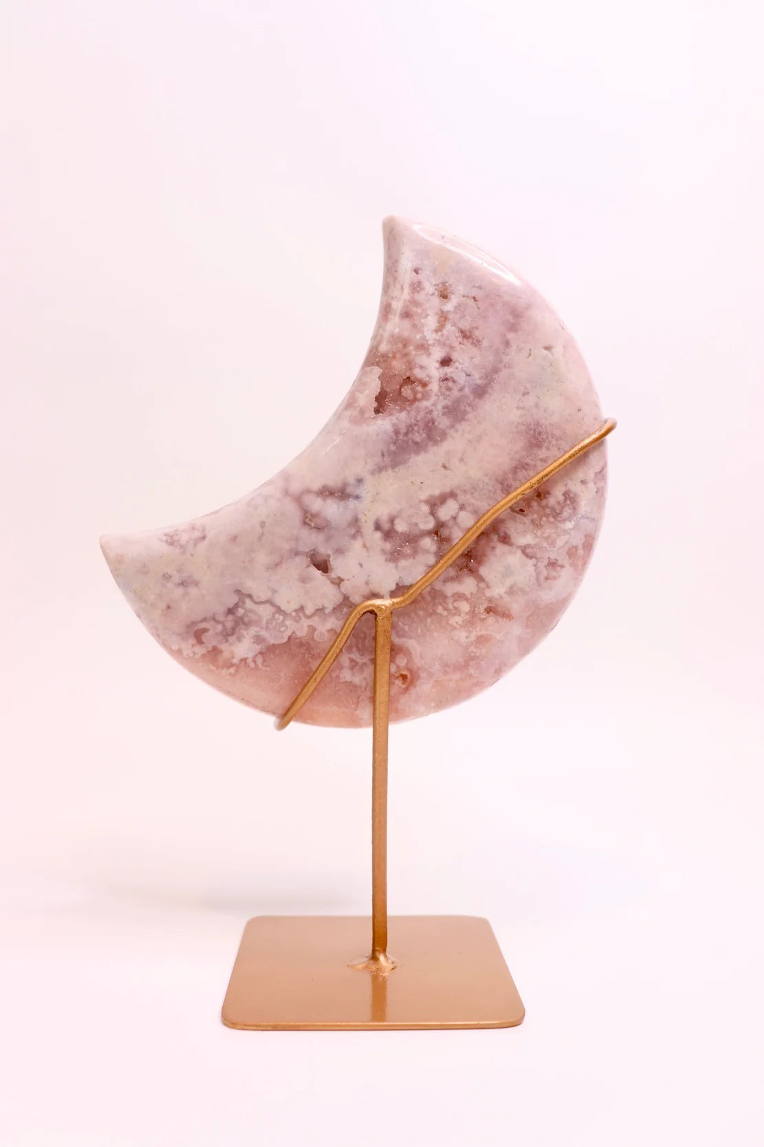 Pink Amethyst Moon Carving on Stand 1.102kg - “ I am a strong and loving person”.