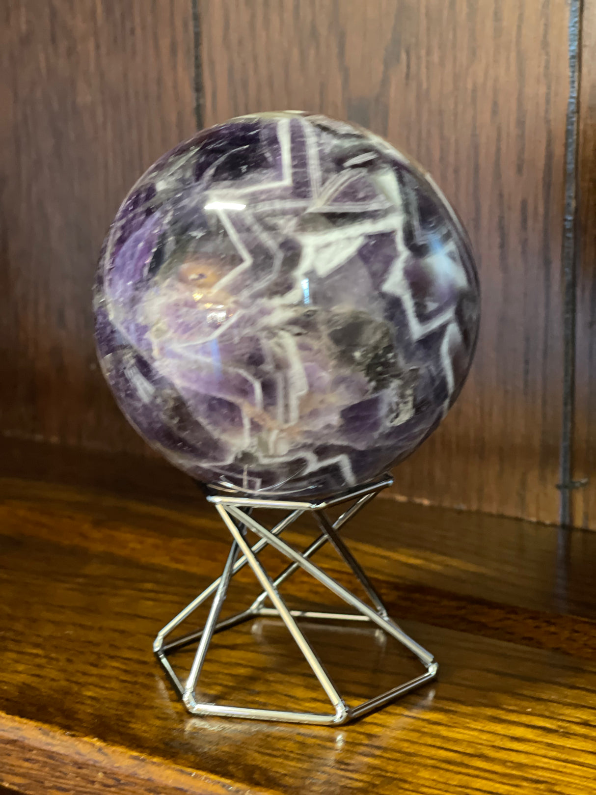 Chevron Amethyst Sphere & Stand 571g - Spiritual Journey