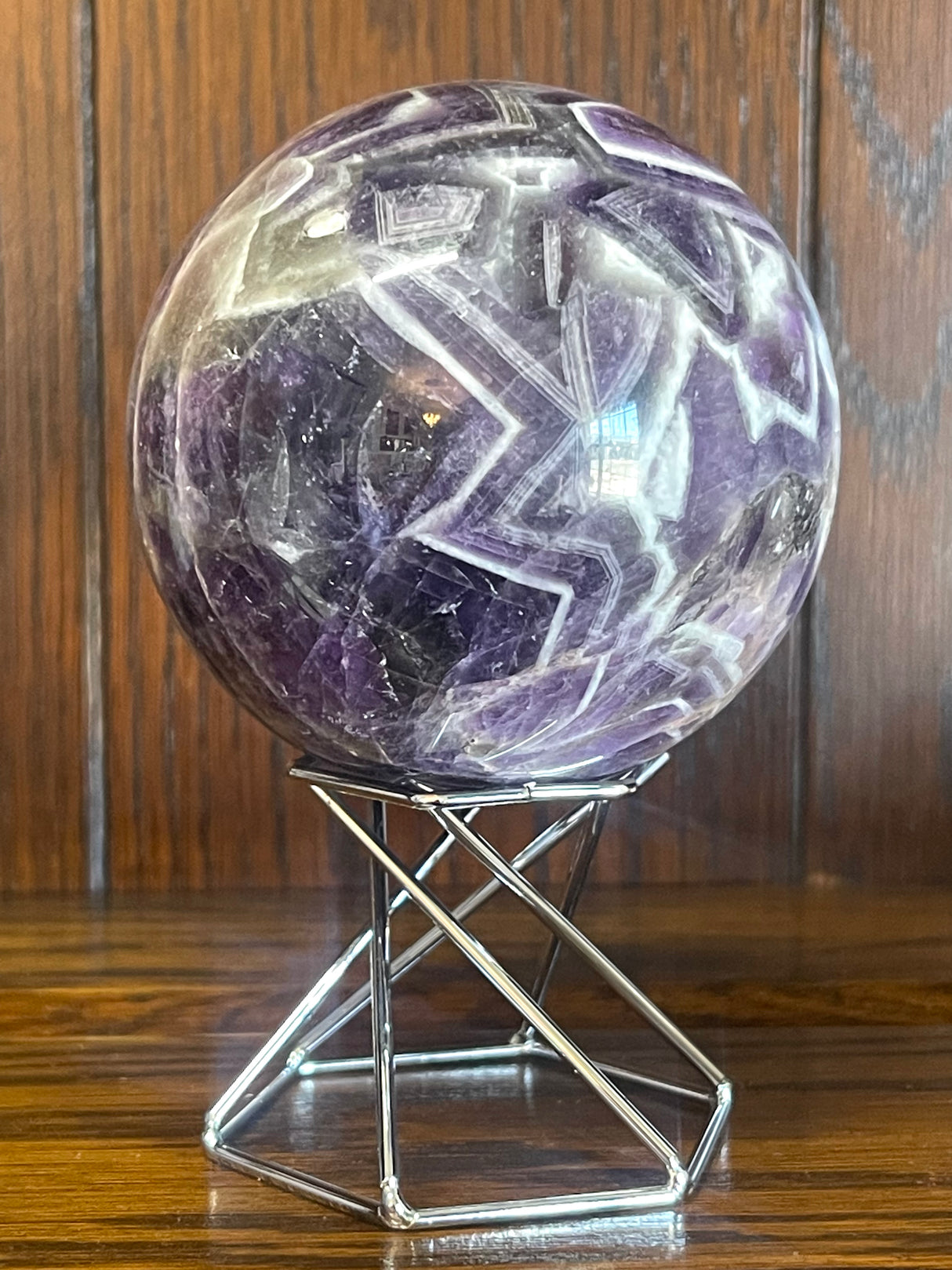 Chevron Amethyst Sphere & Stand 571g - Spiritual Journey