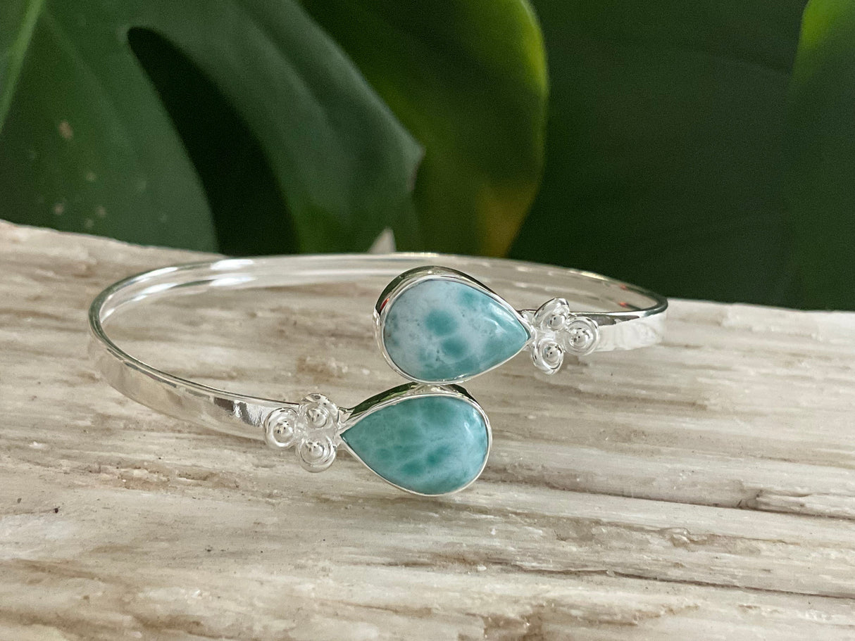 Larimar Sterling Silver Bangle - Goddess Yemaya - Goddess of the Ocean - Healing