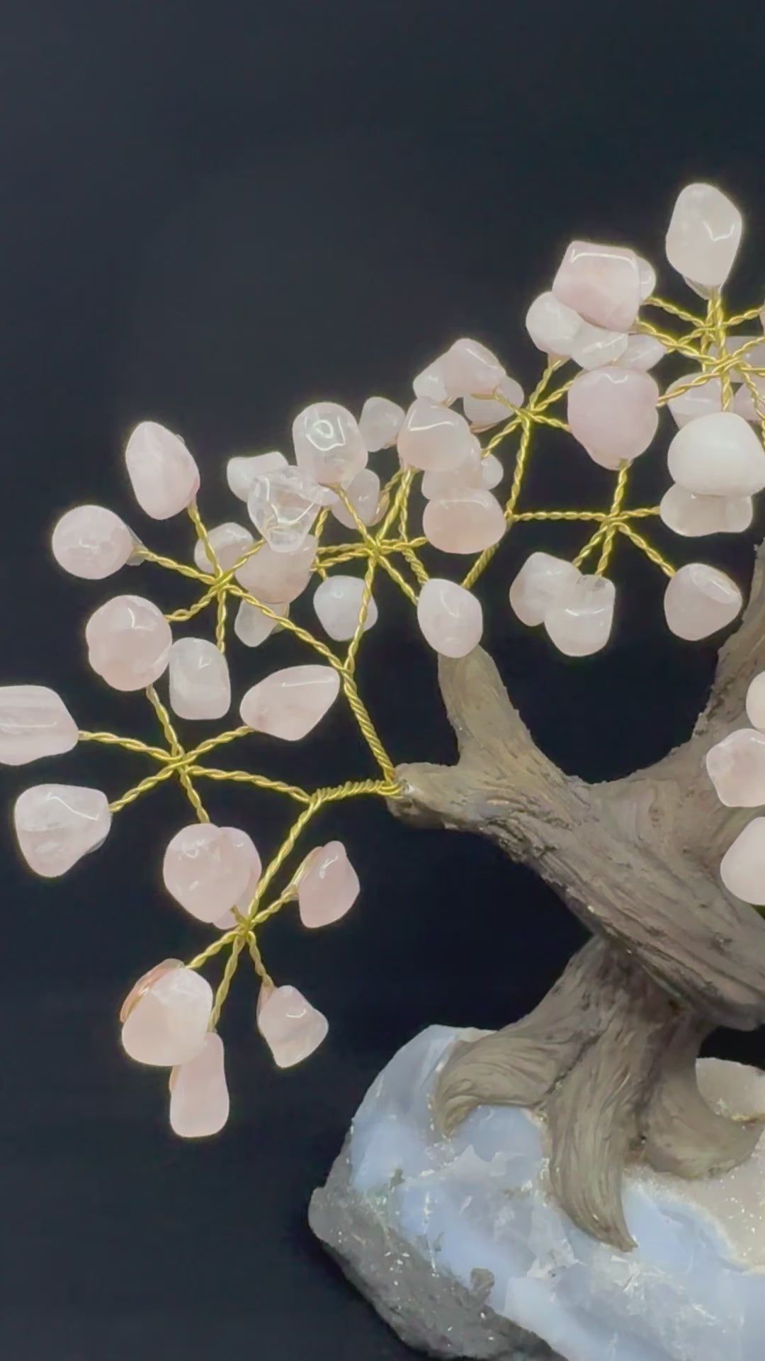 Rose Quartz Tree on Blue Agate and Sparkly Geode Base - Beautiful