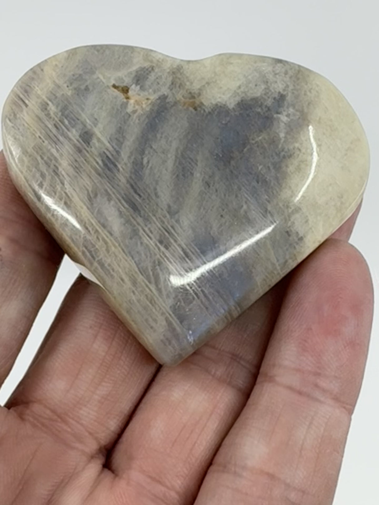 Moonstone Peach Heart with Blue Flashes #6 - New Beginnings. Travel Protection.