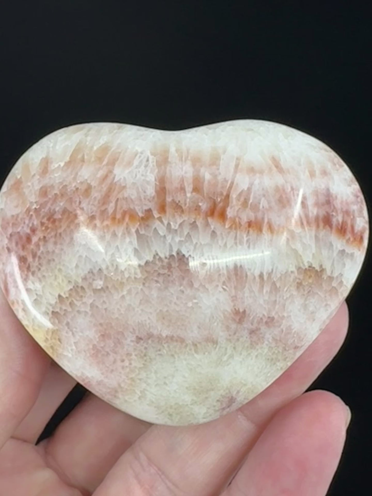 Red Banded Calcite Heart 117g - For Detoxification & Energy. “I love & appreciate my body".