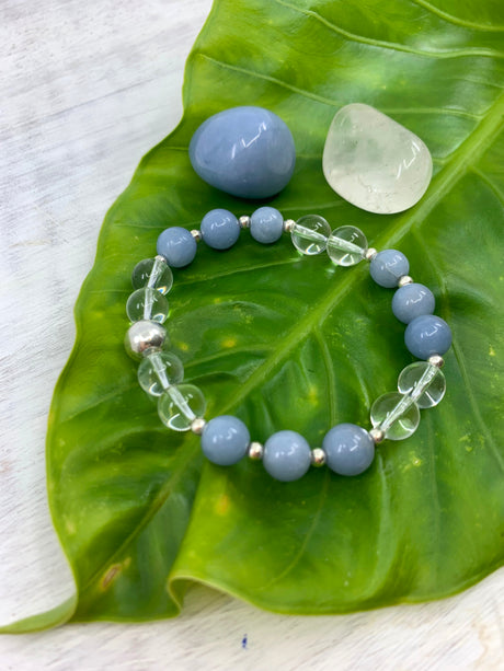 Angelite & Quartz Sterling Silver Bracelet - Peace. Balance.