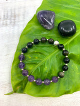 Amethyst and black obsidian sterling silver bracelet