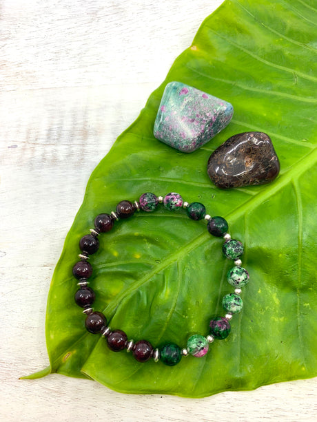 Garent & Ruby Zoisite Sterling Silver Bracelet