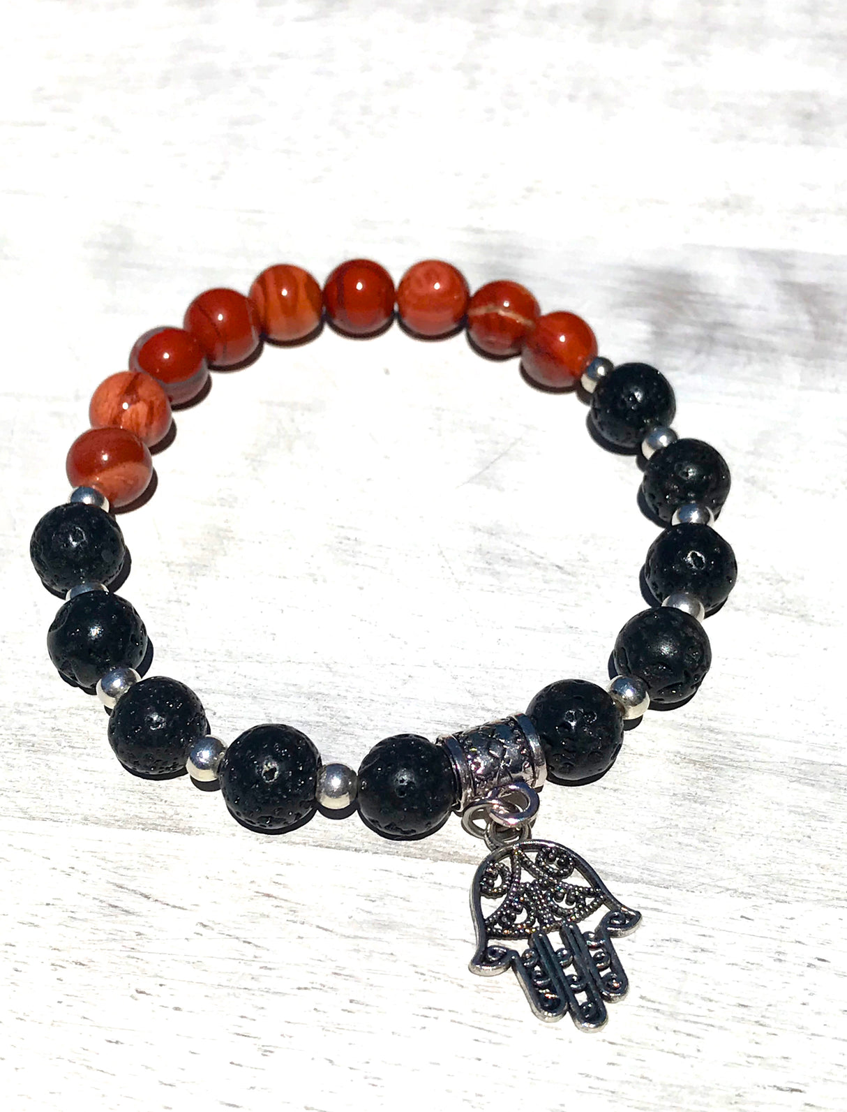 Grounding Diffuser Bracelet with Hamsa Charm - Red Jasper