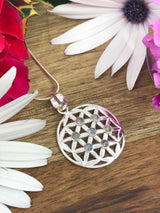 Moonstone Rainbow Flower of Life Silver Pendant - Inner Peace & Harmony