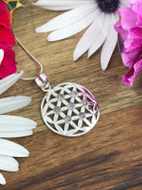 Moonstone Rainbow Flower of Life Silver Pendant - Inner Peace & Harmony