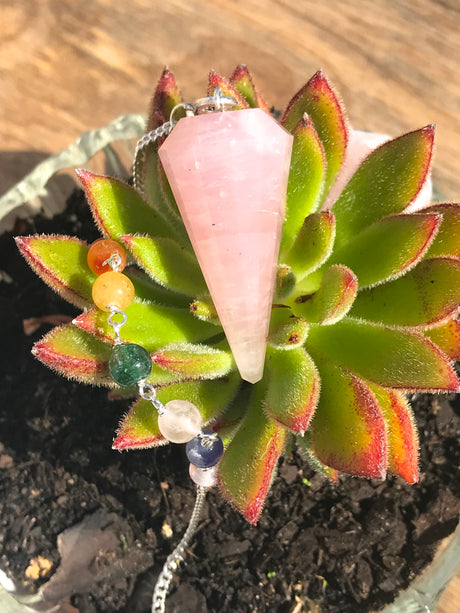 Rose Quartz Pendulum with Chakra Chain Inspired By 3 Australia