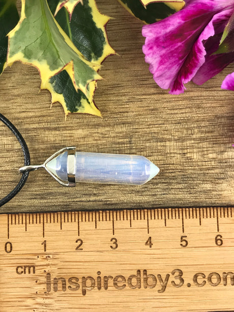 Opalite Bullet Pendant on Black Cord Chain - Inner Peace